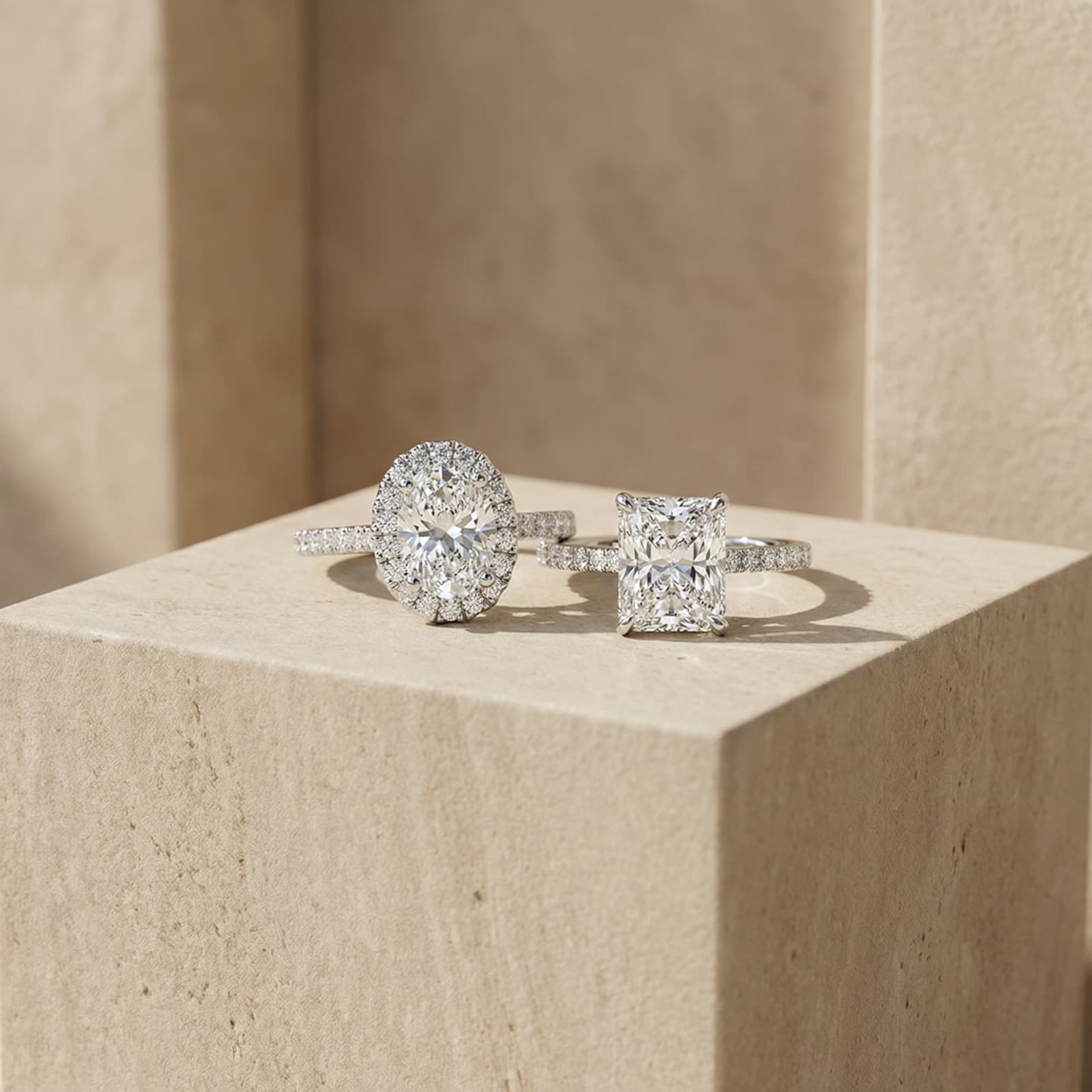 Bespoke Promise diamond ring set styled with soft studio lighting