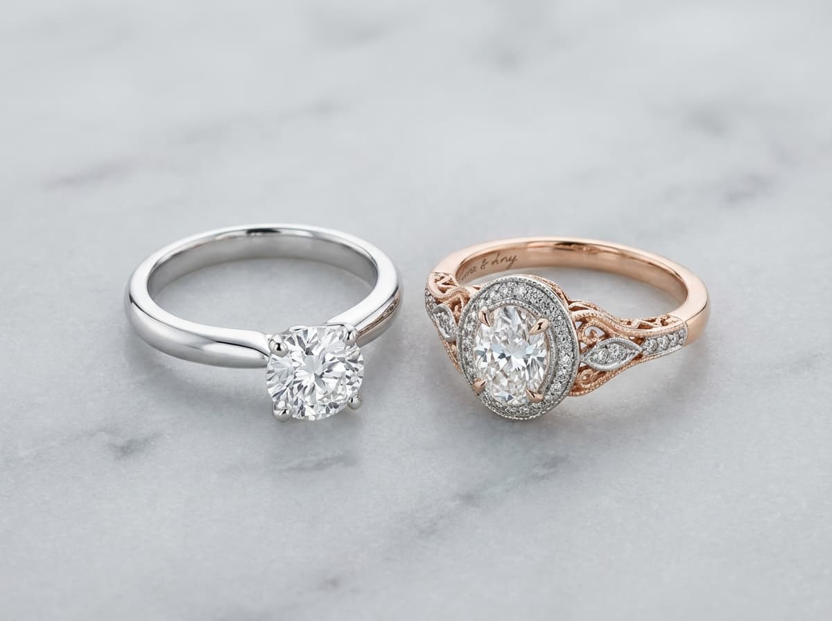 Comparison showing generic retail engagement ring vs personalised custom engagement ring with meaningful details